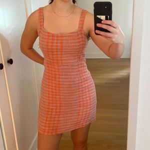 free people orange and pink gingham mini dress